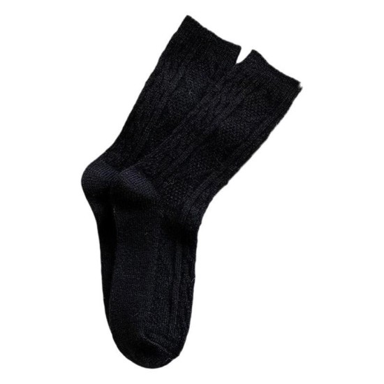Women's Wool Socks Winter Warm Mid-Calf Knit Thermal Fleece-Lined Solid Color Long Socks