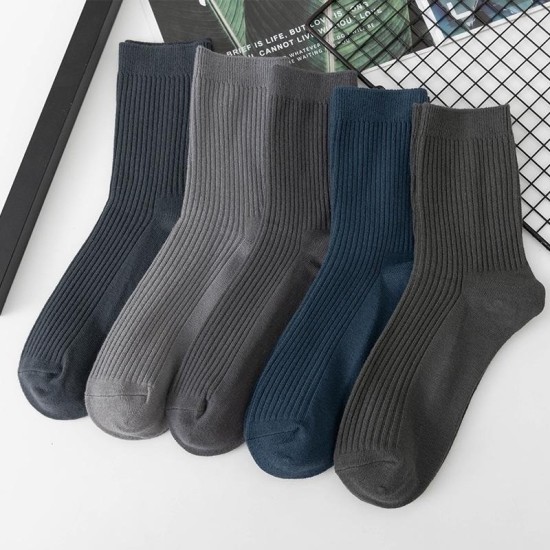 Men's Winter Business Socks | Thick Double-Knit Cotton | Dark Solid Colors | Seamless Mid-Calf Dress Socks
