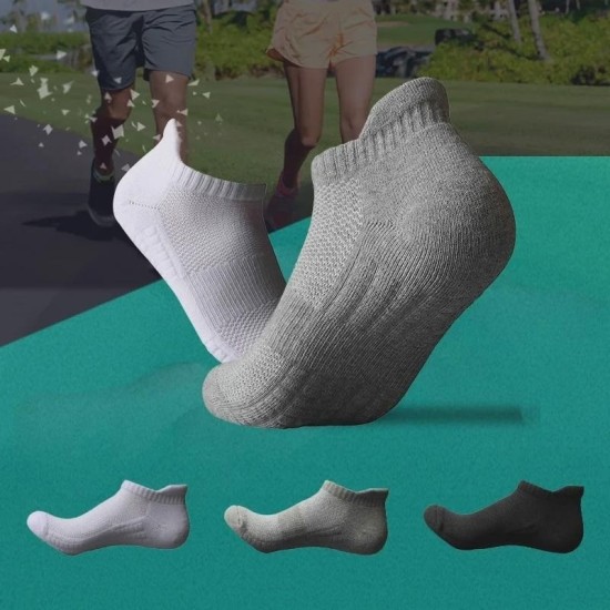 Thick Terry Crew Socks for Men & Women - Non-Slip Cotton Sports Ankle Socks with Cushioned Sole