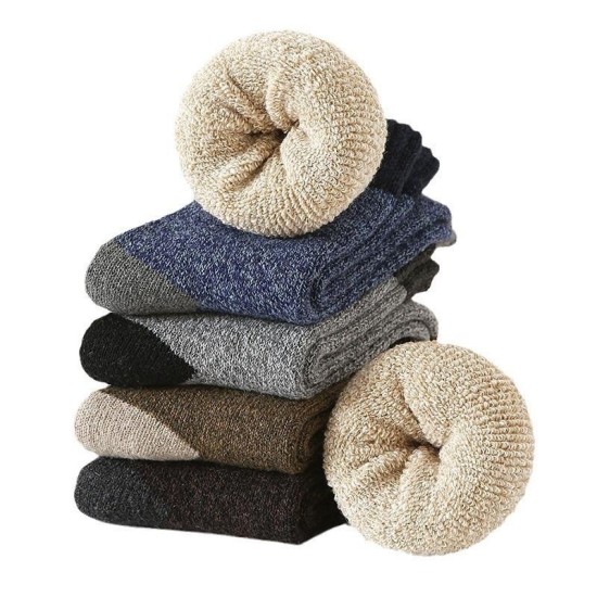 Men's Winter Wool Socks - Extra Thick Thermal Fleece Lined Mid-Calf Socks