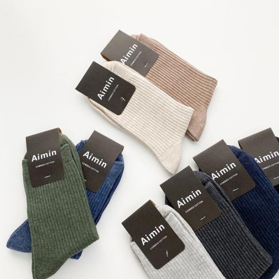Men's Mid-Calf Socks | Breathable Cotton Dress Socks with Ribbed Design for Business & Casual Wear