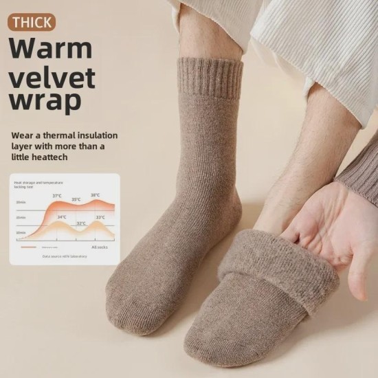 Men's Wool Socks Winter Thermal Fleece-Lined Mid-Calf House Socks for Warmth and Comfort