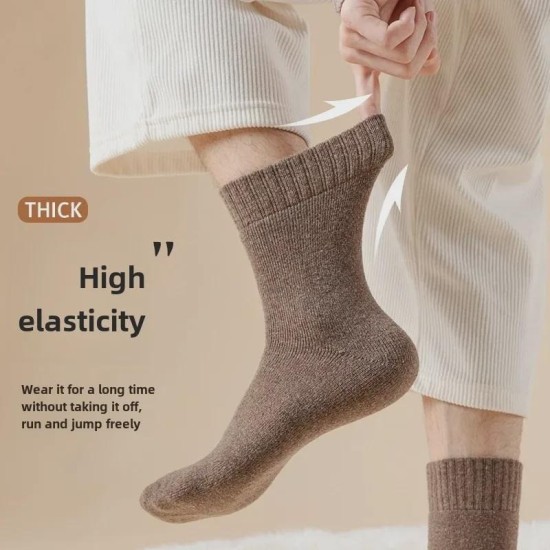 Men's Wool Socks Winter Thermal Fleece-Lined Mid-Calf House Socks for Warmth and Comfort