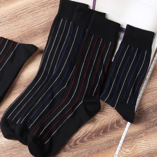 Men's Formal Silk Cotton Socks | Wide Stripe Business Dress Socks for Suits
