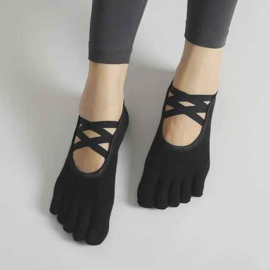 Non-Slip Yoga Socks with Cross Straps & Toe Separators for Women | Indoor Dance & Fitness Grip Socks